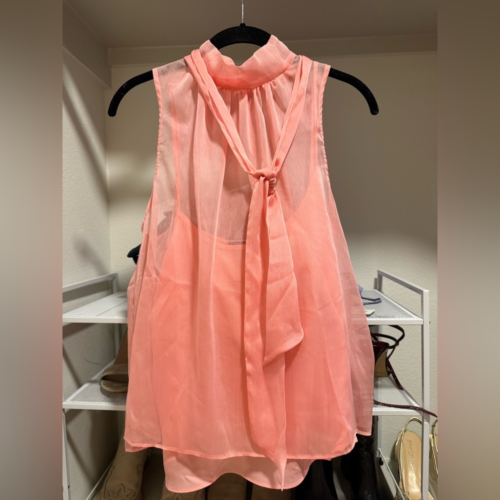 1state chiffon tie mock neck tank
